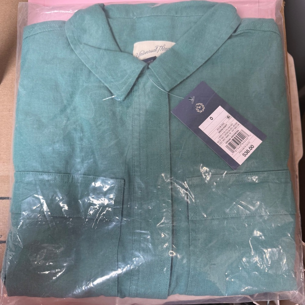 Universal Thread Jumpsuit Womens 0 Green NWT Utility Linen Blend Short Sleeve